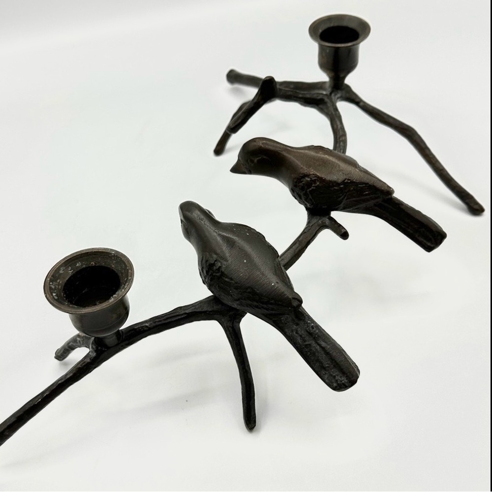 🐦‍⬛HP! Bronze Candle Holder with 2 Birds on a Branch
